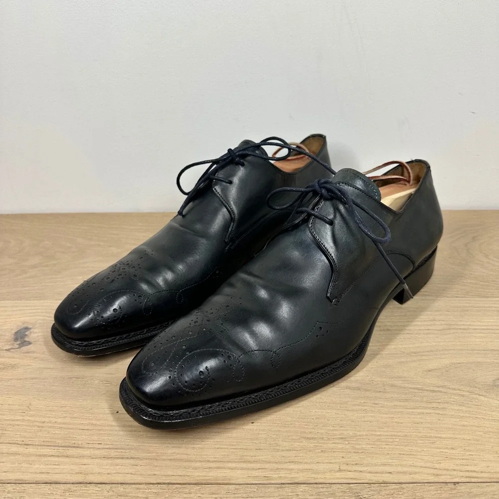 Mezlan Custom Oxford Shoes Mens 14 M Black Leather Brogue Wingtip Dress Shoes